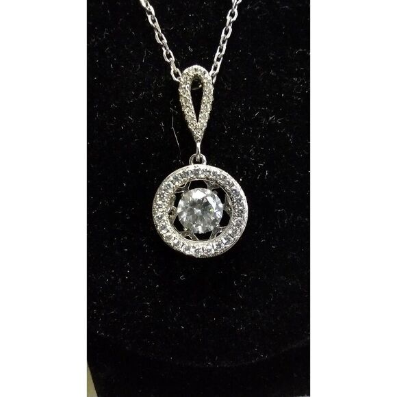 Fuzion Creations 925 Sterling Silver Dancing Crystal Pendant Gem Accent Necklace - Picture 2 of 4